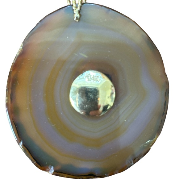 Large 14k Petrified Wood Libra Scales of Justice Pendant - Picture 3 of 3